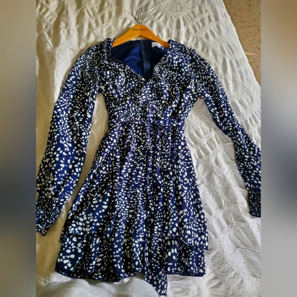 Navy and white patterned dress